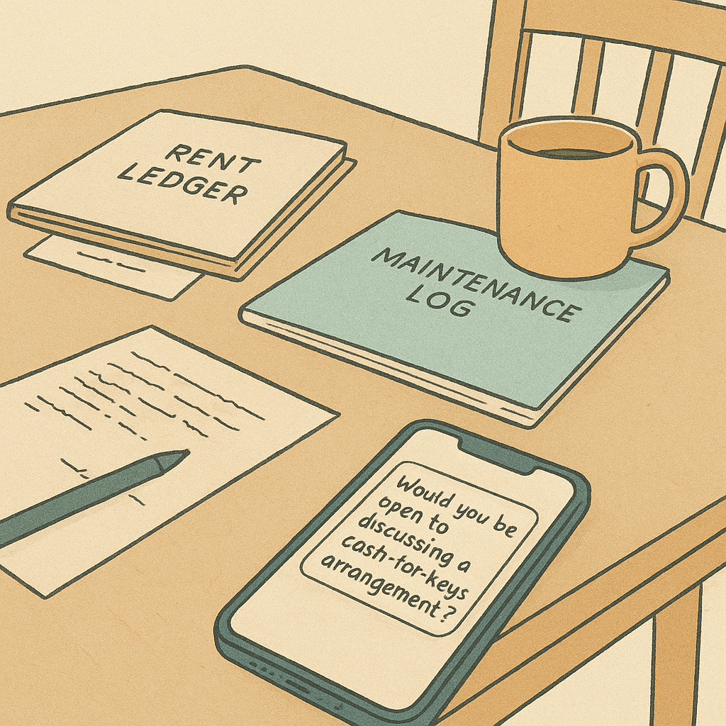 When cash-for-keys makes sense (and when it does not) - editorial illustration inspired by when cash-for-keys makes sense and when it does not